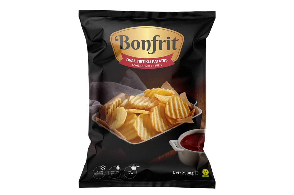 BONFRİT OVAL DİLİM TIRTIKLI SARI PATATES 2500 GR X 4 AD 